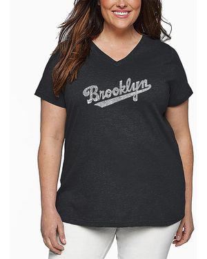 LA Pop Art Plus Size Brooklyn Neighborhoods Word Art V-neck T-shirt - Black
