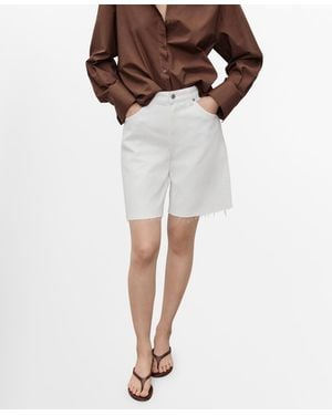 Mango Frayed Hem Denim Shorts - White