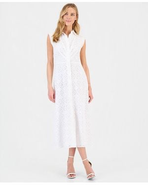 Anne Klein Eyelet Embroidered Shirtdress - White