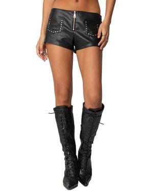 Edikted Studded Faux Leather Micro Shorts - Black