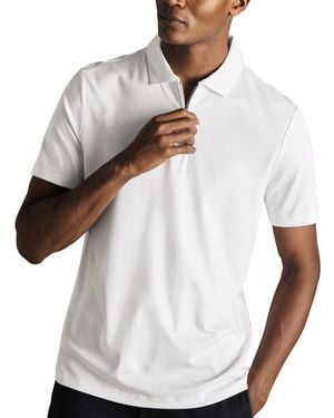 Charles Tyrwhitt Mercerized Cotton Short Sleeve Zipper Polo Shirt - White