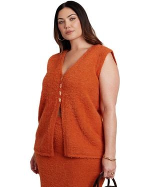 Eloquii Fuzzy Sweater Vest - Orange