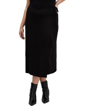 City Chic Plus Size Callie Wrap Knit Midi Skirt - Black
