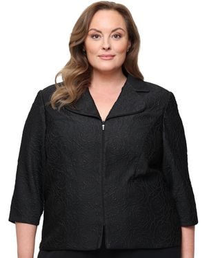 Alex Evenings Plus Size Metallic Jacquard Front Zipper Jacket - Black