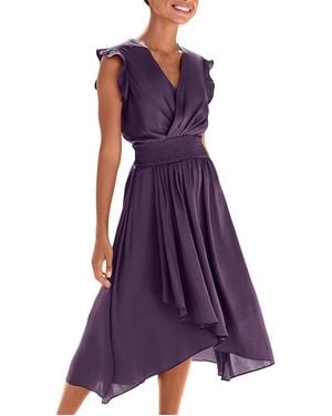 Lascana Ruffle-sleeve Satin High-low Midi Dress - Purple