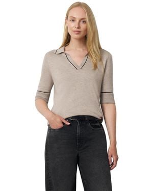 Cable & Gauge Tipped Polo Sweater - Gray