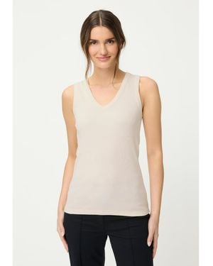 Olsen Ribbed Knit Rounded V-neck Shell - White