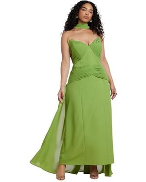Eloquii Plus Size Back-train Pleated-bodice Strapless Gown - Green