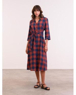 Celtic & Co. Check Tie Front Midi Shirt Dress - Pink