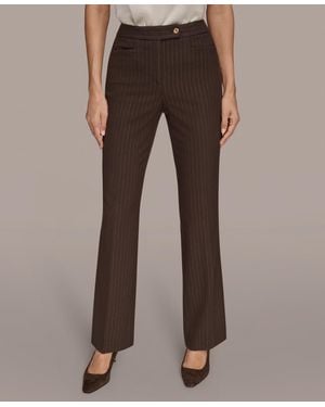 Donna Karan Mid Rise Straight Fit Pinstripe Pants - Brown