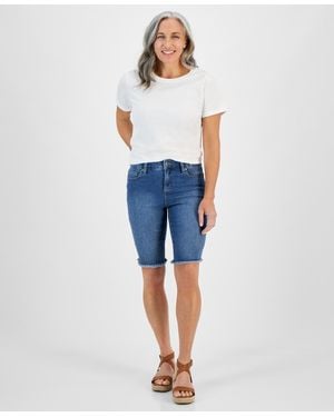 Style & Co. Petite Raw-edge Denim Bermuda Shorts - Blue