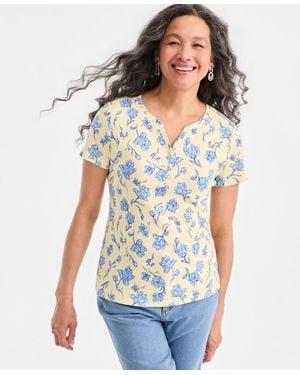 Style & Co. Printed Short-sleeve Henley Top - Blue