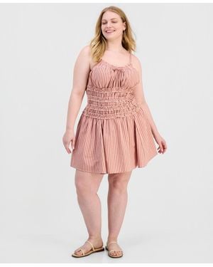 And Now This Plus Size Striped Ruffle-trim Mini Dress - Pink