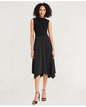 Luxely Crepe Mock-neck Sleeveless Midi Dress - Black