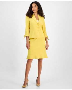 Le Suit Three-button Tie-cuff Jacket & Flounce-hem Skirt Set - Yellow