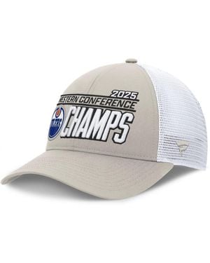 Fanatics Gray/white Edmonton Oilers 2025 Nhl Western Conference Champions Locker Room Adjustable Hat