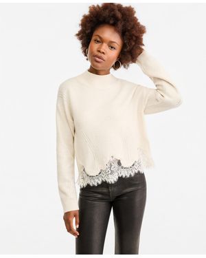 Guess Hayden Mock Neck Long Sleeve Lace Sweater - White