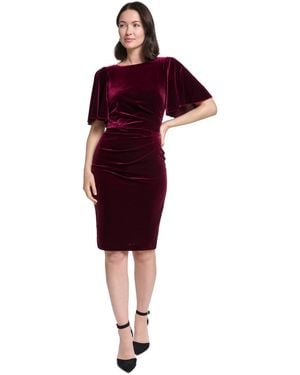 Jessica Howard Petite Boat Neck Side Tuck Short-sleeve Dress - Red