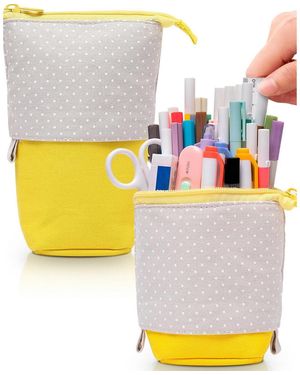 Gnuadz Standing Pencil Case Cute Stand Up Pouch Telescopic Pen Holder School Office Supplies - Gray