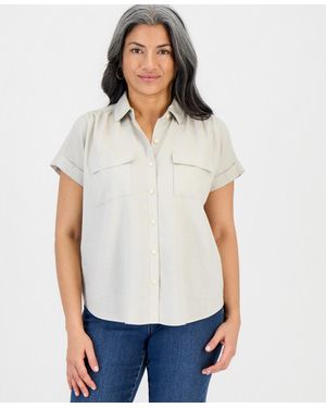 Style & Co. Cuffed Camp Shirt - White