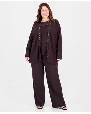Anne Klein Plus Size High-waist Pull-on Wide-leg Pants - Purple