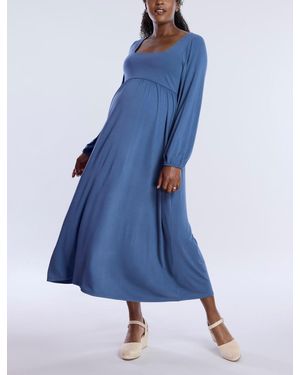 Motherhood Maternity Maternity Long Sleeve Empire Waist Maxi Dress - Blue