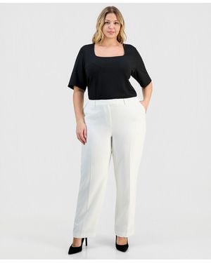 Kasper Plus Size Stretch Crepe Press-pleat Straight-leg Pants - Multicolor