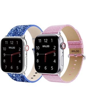 Waloo 2 Pack Leather Bling & Shiny Brilliance Replacement Band For Apple Watch - White