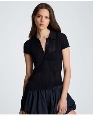 Kenneth Cole Short-sleeve Polo Sweater Top - Black