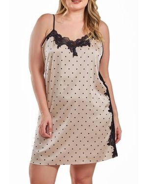 iCollection Kareen Dotted Plus Size Satin Chemise Adorned - Natural