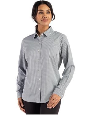 Cutter & Buck Skyline Epic Confidence Recycled Gingham Long Sleeve Dress Shirt - Gray