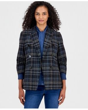 Anne Klein Plaid Faux-double-breasted Blazer - Blue