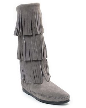 Minnetonka Suede 3-layer Fringe Boots - Gray