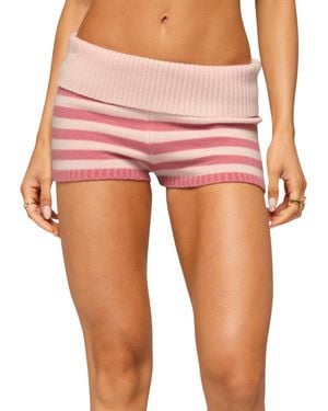 Edikted Saphi Striped Foldover Knit Shorts - Pink