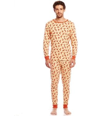 Leveret Matching Family Two-piece Cotton Long Sleeve Shirt And Pants Allover Print Pajamas - White