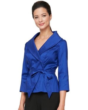 Alex Evenings Tie-waist Surplice Blouse - Blue