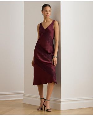 Ralph Lauren Lace-trim Charmeuse Cocktail Dress - Red