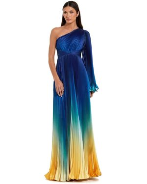Mac Duggal Petite Pleated Charmeuse One-shoulder Ombre Gown - Blue