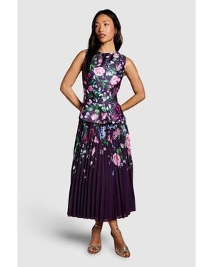 Coast Structured Print Pleated Midi Dress - Blue