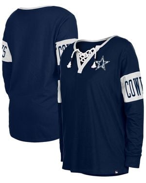 KTZ Dallas Cowboys Lace-up Notch Neck Long Sleeve T-shirt - Blue