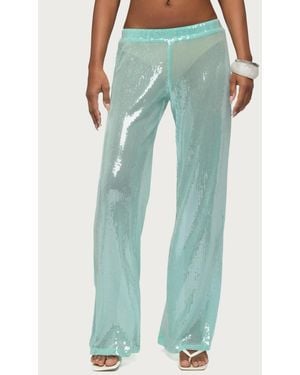 Edikted Avalee Sequin Wide Leg Pants - Blue