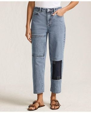 Lands' End Soft Denim Mid Rise Relaxed Straight Crop Patchwork Jeans - Blue