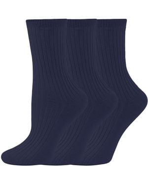 Hue Cotton-blend Rib Crew Reinforced Heel And Toe Crew Socks - Blue