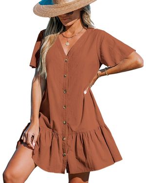 CUPSHE V-neck Pull-on Dress - Brown