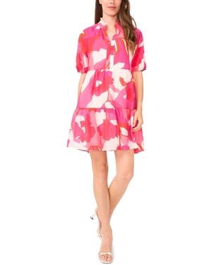 Msk Petite Puff-sleeve Tiered Shift Dress