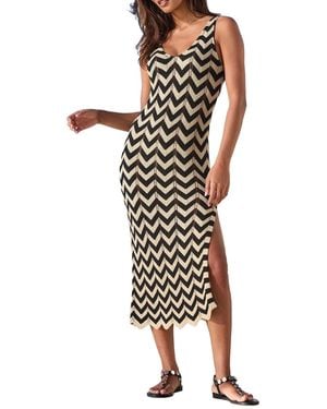 Lascana Chevron Midi Dress Cover Up Beach Dress - White