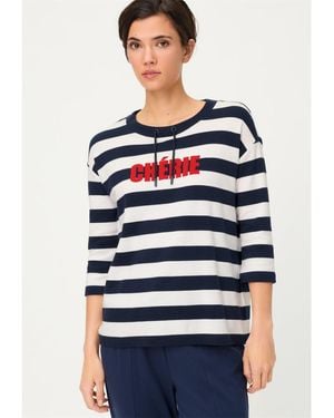 Olsen Cherie Embroidered Jersey Knit Top - Blue