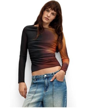 Desigual Boat-neck Long-sleeve Gradient-print T-shirt - Blue