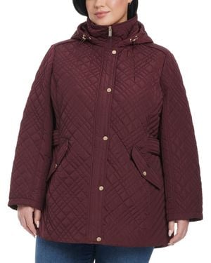 Jones New York Plus Size Hooded Stand-collar Quilted Coat - Red