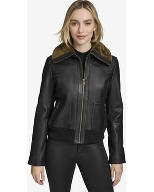 Andrew Marc Black Label Andrew Marc Label Evie Aviator-style Leather Jacket - Black